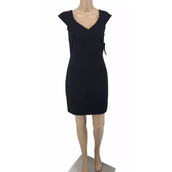 Lulus Sheath Mini Dress M Cap Sleeve V Neck Black Above Knee Short Stretchy NWT - Picture 1 of 7